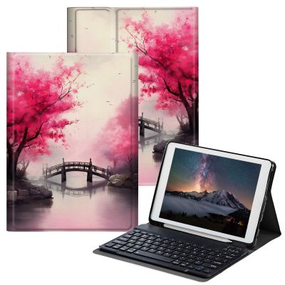 BPQOJB for iPad 10th Generation Case with Keyboard for iPad Case 10th Generation 10.9 inch 2022 with Detachable Wireless Keyboard & Adjustable Stand Protect Tablet Cover - Cherry Trees and River