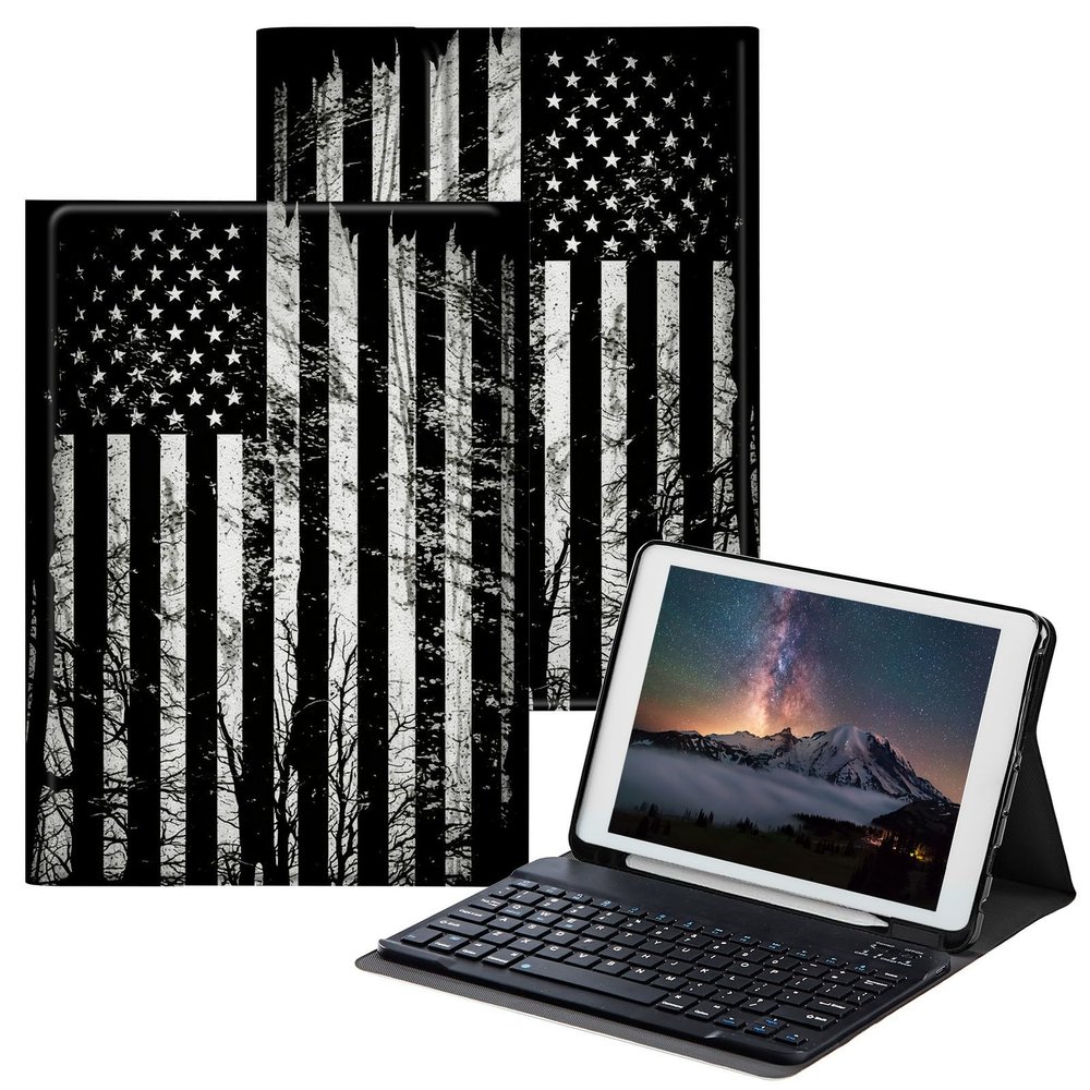 BPQOJB for iPad 9th Generation Case with Keyboard for iPad 8th/7th Generation Case 10.2 inch with Detachable Wireless Keyboard & Adjustable Stand Protect Tablet Cover - American USA Flag