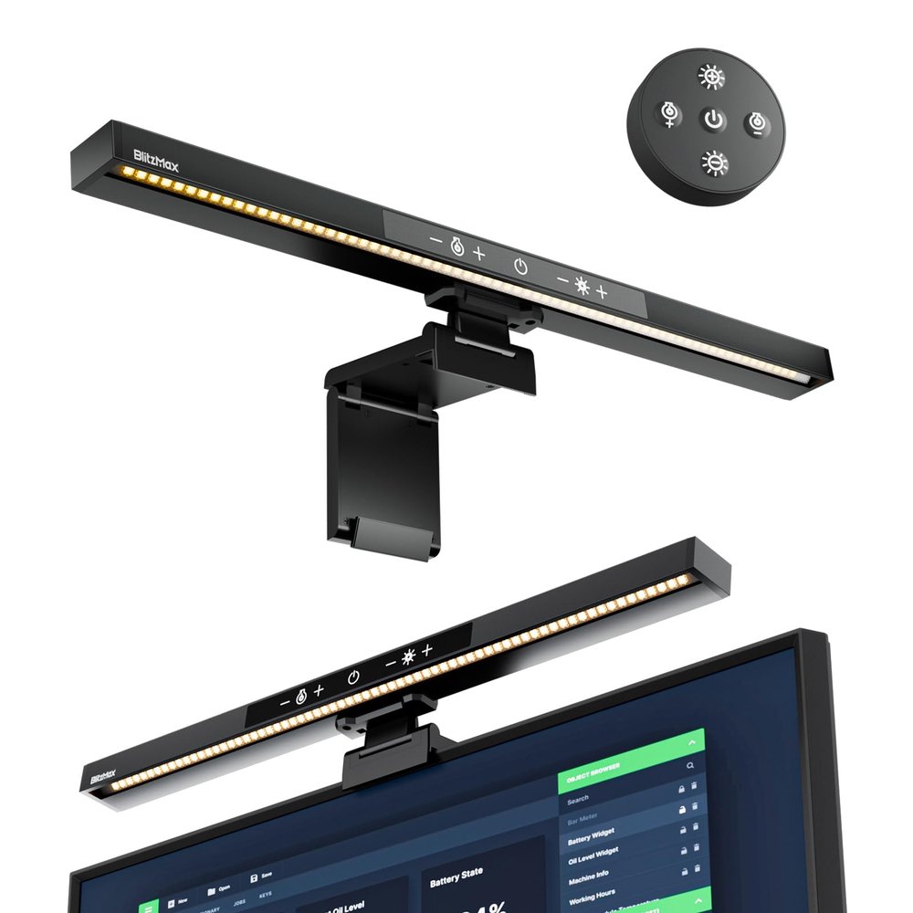 BlitzMax Monitor Light Bar with Remote Control, USB Computer Monitor Lamp, Eye-Care Screen Light Bar, Adjustable Color Temperature, Stepless Dimming, No Screen Glare Desk lamp Home Office Game