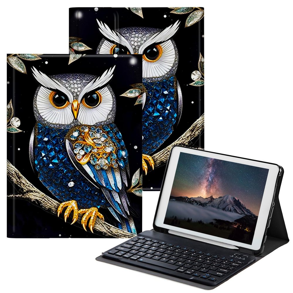 BPQOJB for iPad 9th Generation Case with Keyboard for iPad 8th/7th Generation Case 10.2 inch with Detachable Wireless Keyboard & Adjustable Stand Protect Tablet Cover - Cute Owl