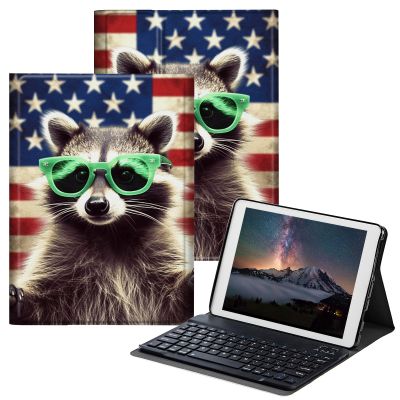 BPQOJB for Samsung Galaxy Tab A SM-T510 Case with Detachable Wireless Keyboard & Adjustable Stand Protect Cover Tablet Case for Samsung Galaxy Tab A 10.1 inch 2019 - American Flag Bear