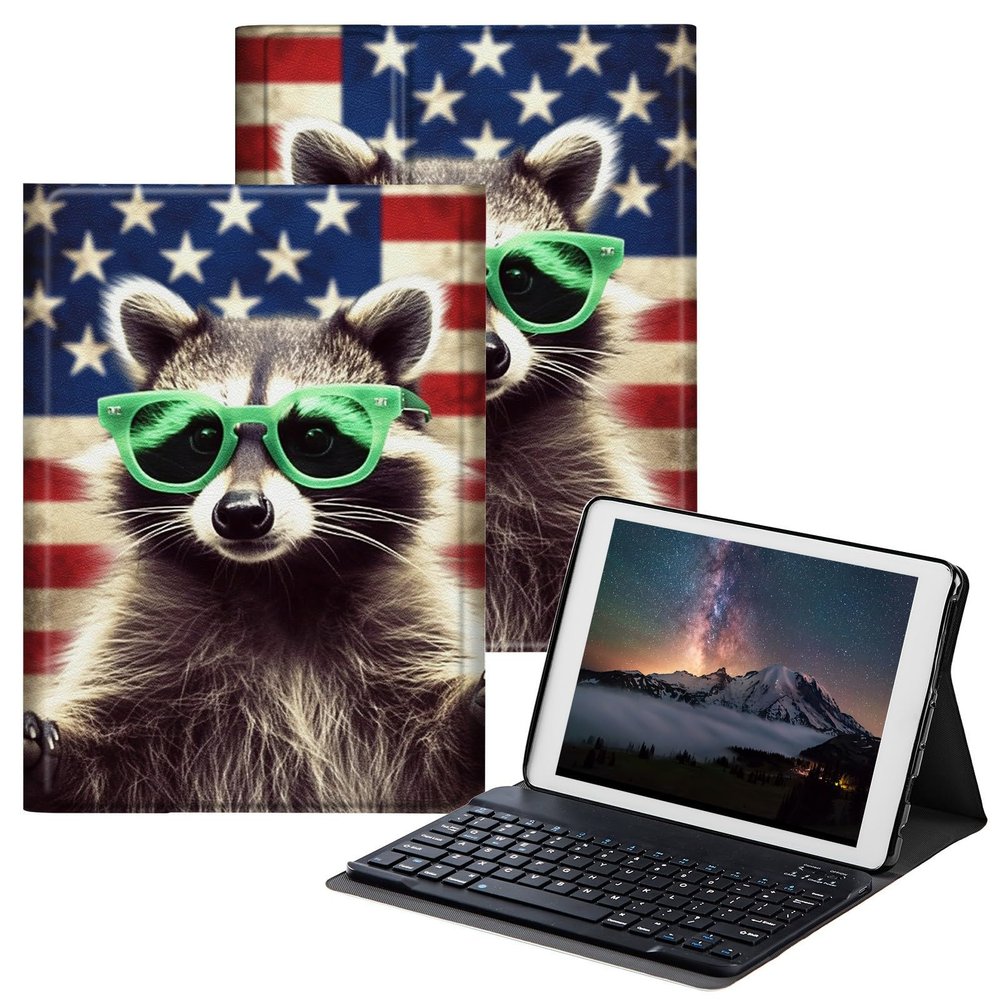 BPQOJB for Samsung Galaxy Tab A SM-T510 Case with Detachable Wireless Keyboard & Adjustable Stand Protect Cover Tablet Case for Samsung Galaxy Tab A 10.1 inch 2019 - American Flag Bear