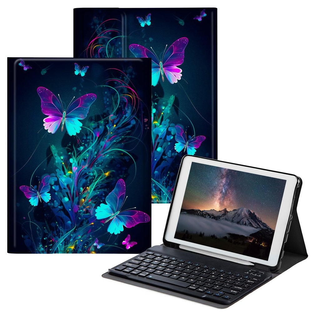 BPQOJB for iPad 10th Generation Case with Keyboard for iPad Case 10th Generation 10.9 inch 2022 with Detachable Wireless Keyboard & Adjustable Stand Protect Tablet Cover - Blue Purple Butterfly