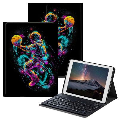 BPQOJB for Samsung Galaxy Tab A7 Lite Case with Detachable Wireless Keyboard & Adjustable Stand Protect Cover Tablet Case for Samsung Galaxy Tab A7 Lite 8.7 inch 2021 - Space Men Basketball