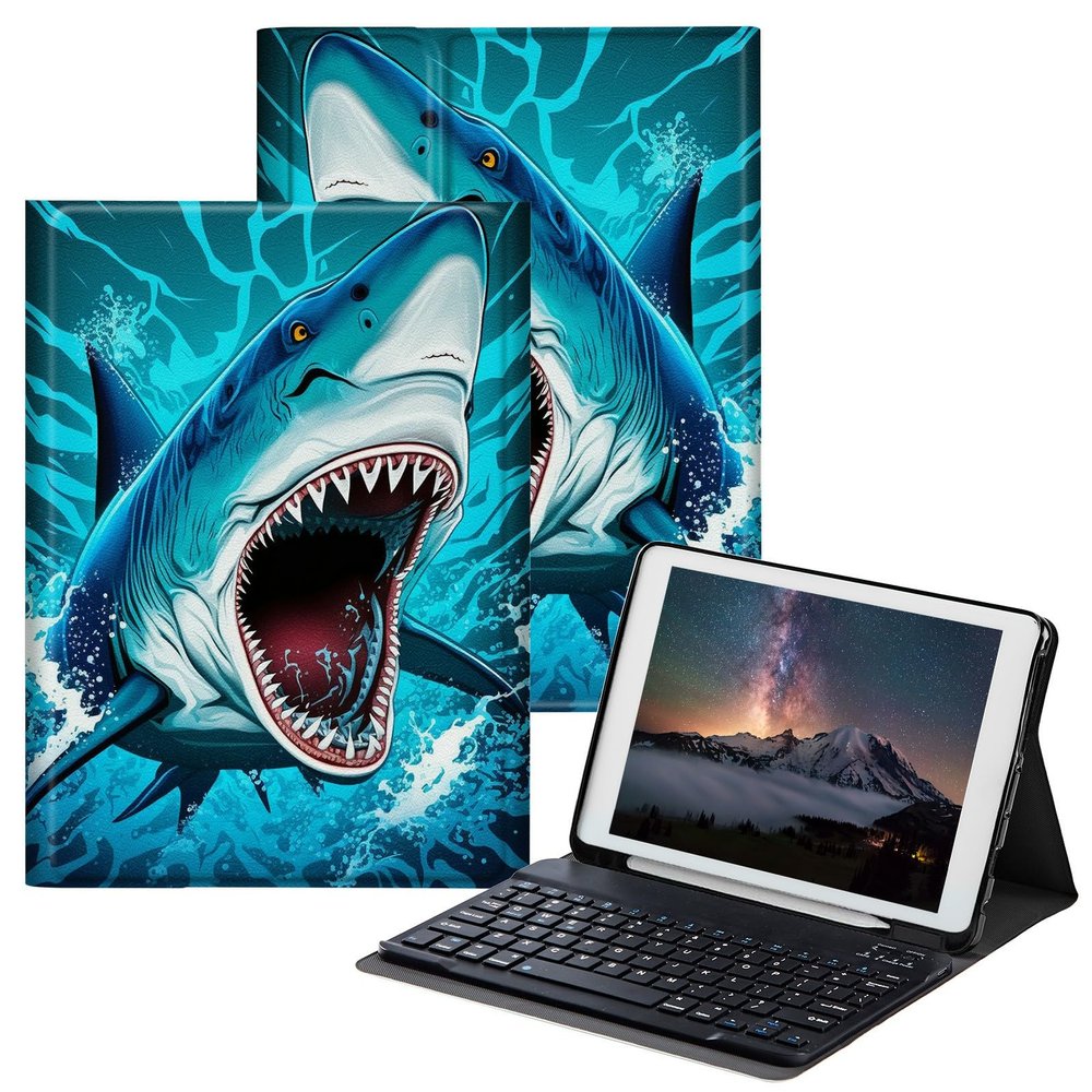 BPQOJB for iPad 10th Generation Case with Keyboard for iPad Case 10th Generation 10.9 inch 2022 with Detachable Wireless Keyboard & Adjustable Stand Protect Tablet Cover - Shark Fish