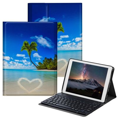 BPQOJB for Samsung Galaxy Tab A SM-T510 Case with Detachable Wireless Keyboard & Adjustable Stand Protect Cover Tablet Case for Samsung Galaxy Tab A 10.1 inch 2019 - Beach Palm Trees