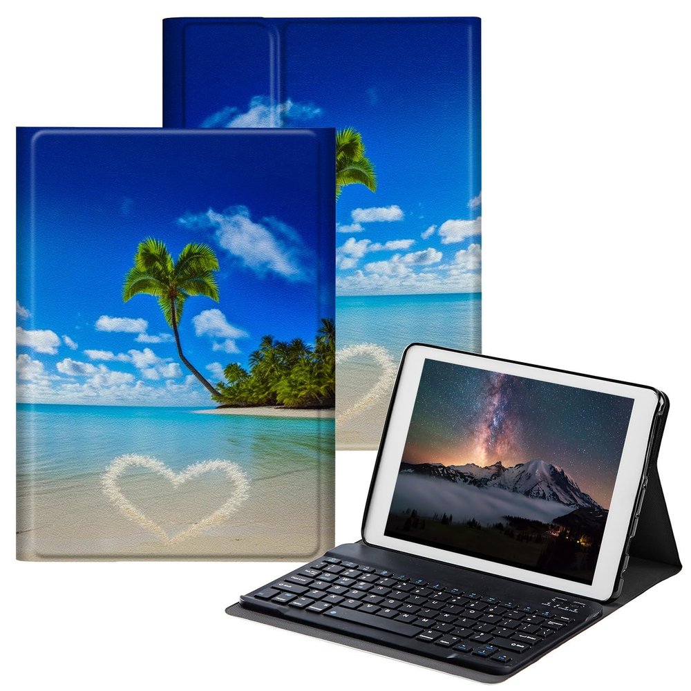 BPQOJB for Samsung Galaxy Tab A SM-T510 Case with Detachable Wireless Keyboard & Adjustable Stand Protect Cover Tablet Case for Samsung Galaxy Tab A 10.1 inch 2019 - Beach Palm Trees