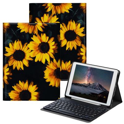 BPQOJB for iPad 9th Generation Case with Keyboard for iPad 8th/7th Generation Case 10.2 inch with Detachable Wireless Keyboard & Adjustable Stand Protect Tablet Cover - Yellow Sunflowers