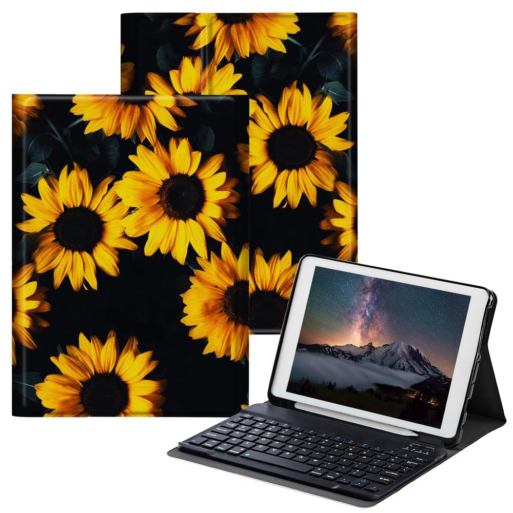 BPQOJB for iPad 9th Generation Case with Keyboard for iPad 8th/7th Generation Case 10.2 inch with Detachable Wireless Keyboard & Adjustable Stand Protect Tablet Cover - Yellow Sunflowers