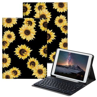 BPQOJB for iPad 9th Generation Case with Keyboard for iPad 8th/7th Generation Case 10.2 inch with Detachable Wireless Keyboard & Adjustable Stand Protect Tablet Cover - Yellow Sunflowers Black
