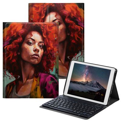 BPQOJB for Samsung Galaxy Tab A SM-T510 Case with Detachable Wireless Keyboard & Adjustable Stand Protect Cover Tablet Case for Samsung Galaxy Tab A 10.1 inch 2019 - African Women Red Hair