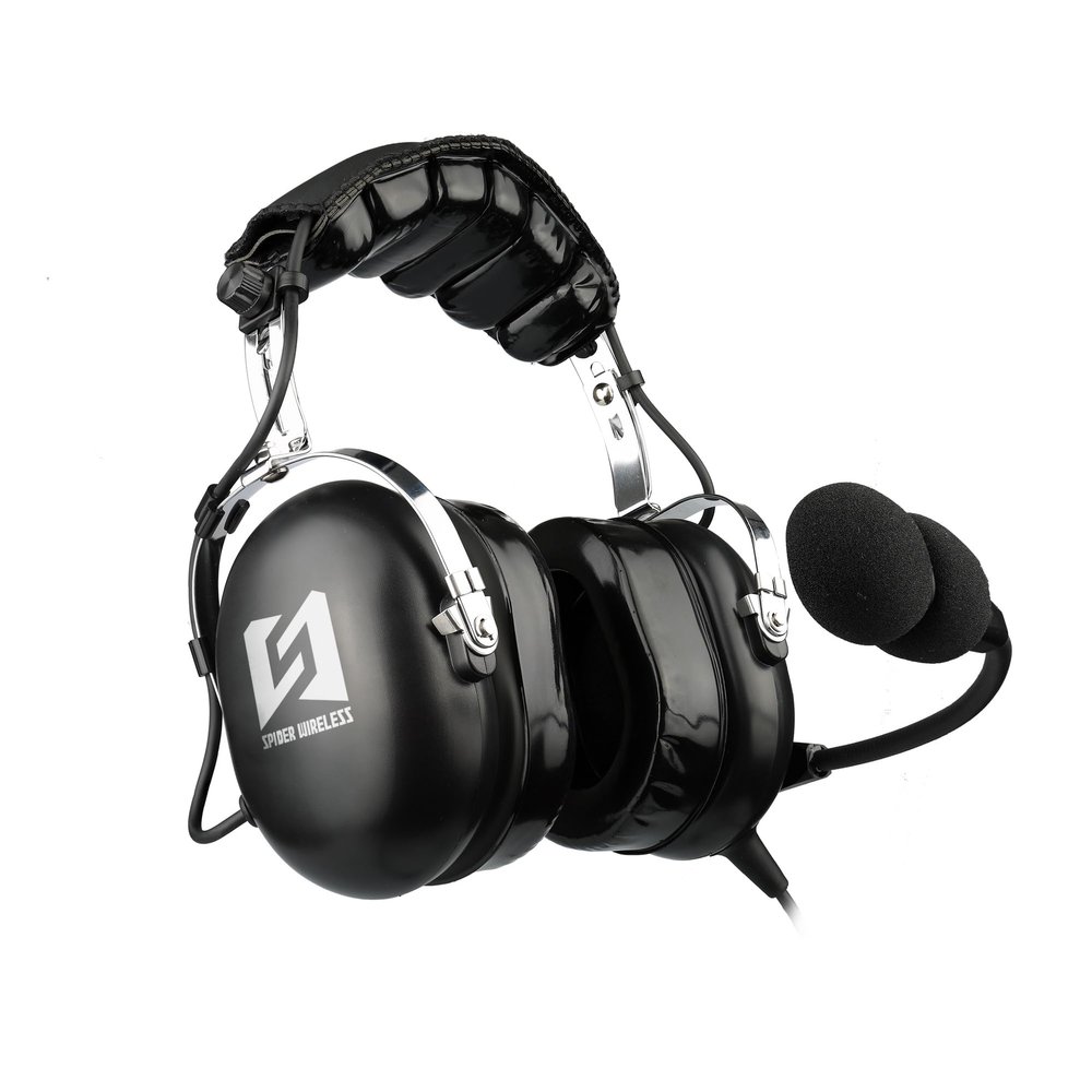 R SPIDER WIRELESS General Aviation Headset for Pilot, Mono and Stereo Compatibility, Noise Canceling Mic, Comfortable Ear Cushions, GA Dual Plugs, Include Headset Bag