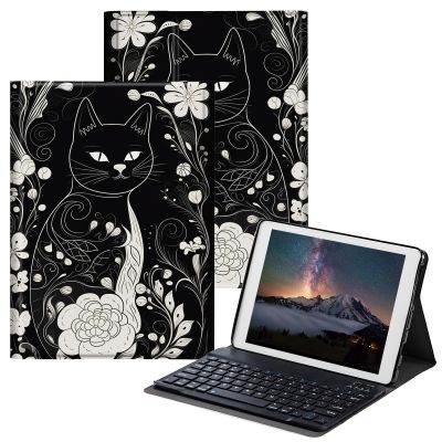 BPQOJB for Samsung Galaxy Tab S6 Lite Case 2022/2020 with Detachable Wireless Keyboard & Adjustable Stand Protect Tablet Case for Samsung Galaxy Tab S6 Lite 10.4 inch - Cat Flowers