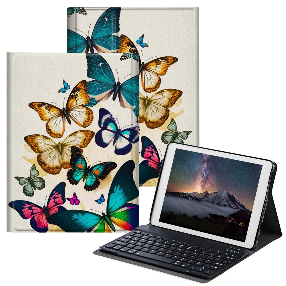 BPQOJB for Samsung Galaxy Tab A SM-T510 Case with Detachable Wireless Keyboard & Adjustable Stand Protect Cover Tablet Case for Samsung Galaxy Tab A 10.1 inch 2019 - Colorful Butterflies