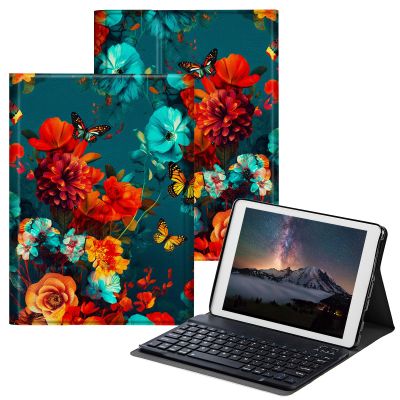 BPQOJB for Samsung Galaxy Tab A7 Lite Case with Detachable Wireless Keyboard & Adjustable Stand Protect Cover Tablet Case for Samsung Galaxy Tab A7 Lite 8.7 inch 2021 - Colorful Flowers