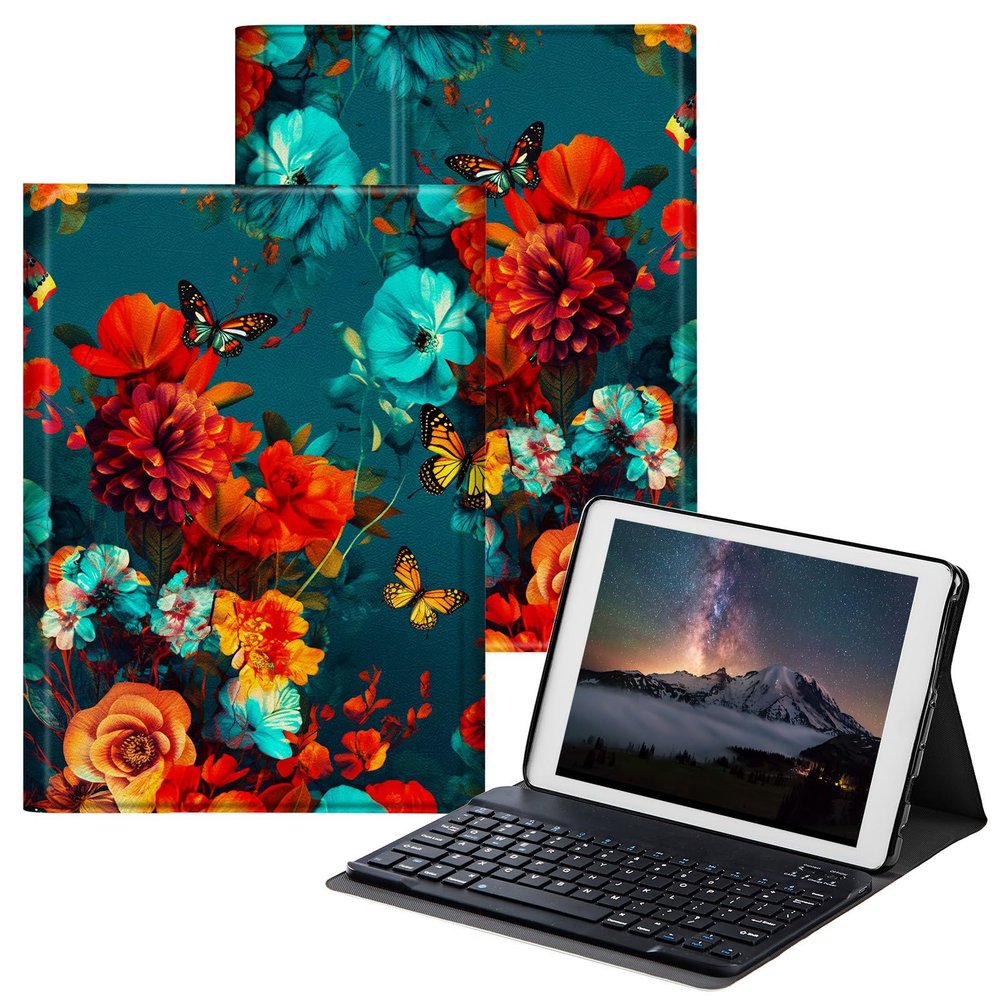 BPQOJB for Samsung Galaxy Tab A7 Lite Case with Detachable Wireless Keyboard & Adjustable Stand Protect Cover Tablet Case for Samsung Galaxy Tab A7 Lite 8.7 inch 2021 - Colorful Flowers