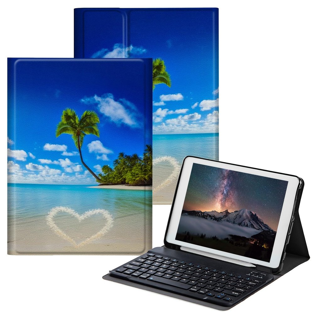 BPQOJB for iPad 9th Generation Case with Keyboard for iPad 8th/7th Generation Case 10.2 inch with Detachable Wireless Keyboard & Adjustable Stand Protect Tablet Cover - Beach Palm Trees