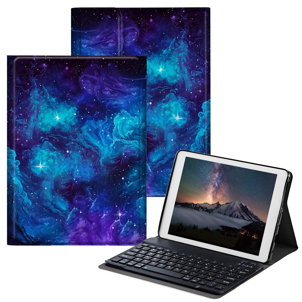BPQOJB for Samsung Galaxy Tab A SM-T510 Case with Detachable Wireless Keyboard & Adjustable Stand Protect Cover Tablet Case for Samsung Galaxy Tab A 10.1 inch 2019 - Blue Sky Galaxy