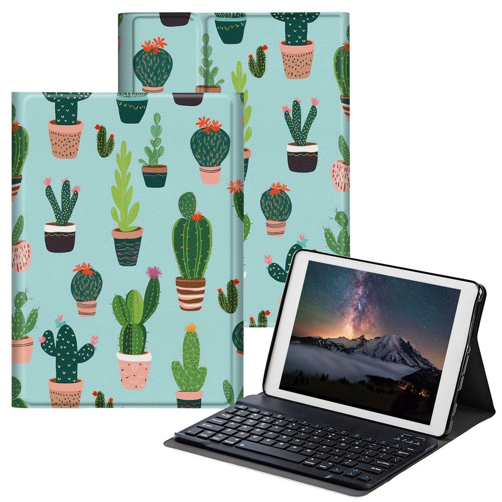 BPQOJB for Samsung Galaxy Tab A SM-T510 Case with Detachable Wireless Keyboard & Adjustable Stand Protect Cover Tablet Case for Samsung Galaxy Tab A 10.1 inch 2019 - Cactus Flowers