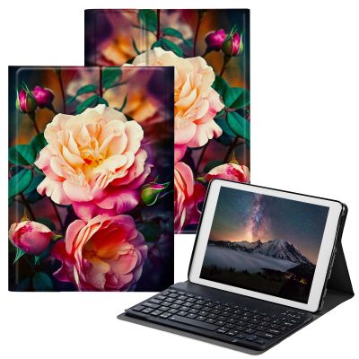 BPQOJB for Samsung Galaxy Tab A SM-T510 Case with Detachable Wireless Keyboard & Adjustable Stand Protect Cover Tablet Case for Samsung Galaxy Tab A 10.1 inch 2019 - Pink Rose Flower