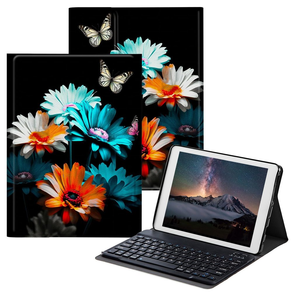 BPQOJB for Samsung Galaxy Tab A7 Lite Case with Detachable Wireless Keyboard & Adjustable Stand Protect Cover Tablet Case for Samsung Galaxy Tab A7 Lite 8.7 inch 2021 - Colorful Flowers Butterflies