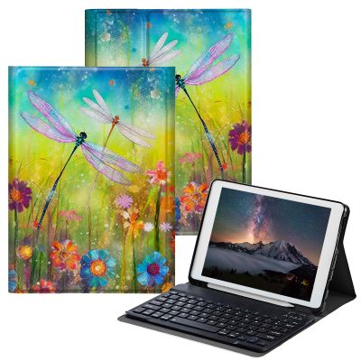 BPQOJB for iPad 9th Generation Case with Keyboard for iPad 8th/7th Generation Case 10.2 inch with Detachable Wireless Keyboard & Adjustable Stand Protect Tablet Cover - Colorful Dragonfly