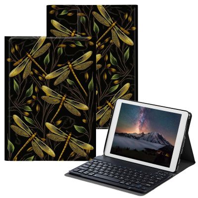 BPQOJB for Samsung Galaxy Tab A SM-T510 Case with Detachable Wireless Keyboard & Adjustable Stand Protect Cover Tablet Case for Samsung Galaxy Tab A 10.1 inch 2019 - Dragonflies