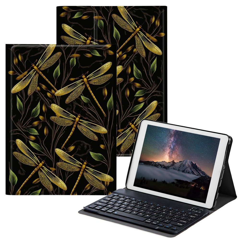 BPQOJB for Samsung Galaxy Tab A SM-T510 Case with Detachable Wireless Keyboard & Adjustable Stand Protect Cover Tablet Case for Samsung Galaxy Tab A 10.1 inch 2019 - Dragonflies
