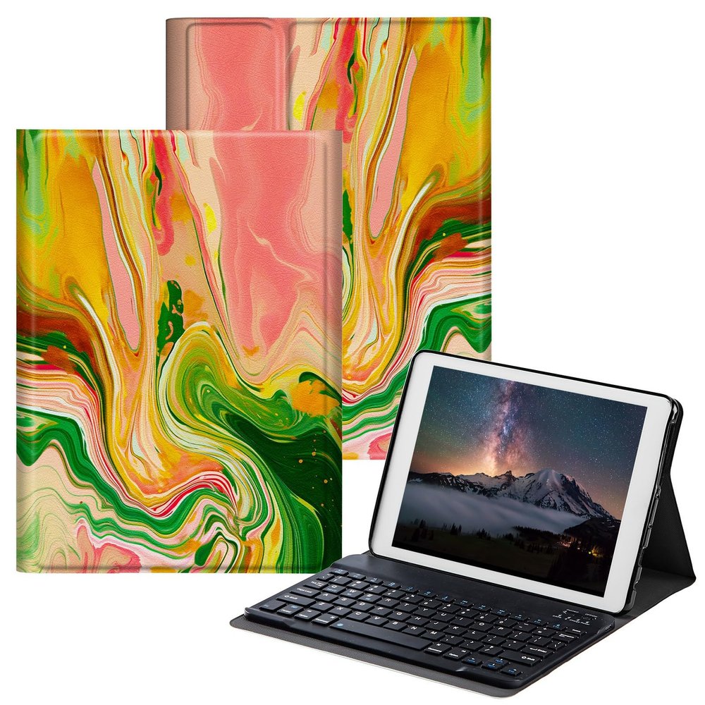 BPQOJB for Samsung Galaxy Tab A SM-T510 Case with Detachable Wireless Keyboard & Adjustable Stand Protect Cover Tablet Case for Samsung Galaxy Tab A 10.1 inch 2019 - Colorful Marble