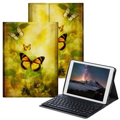 BPQOJB for Samsung Galaxy Tab A SM-T510 Case with Detachable Wireless Keyboard & Adjustable Stand Protect Cover Tablet Case for Samsung Galaxy Tab A 10.1 inch 2019 - Yellow Butterflies