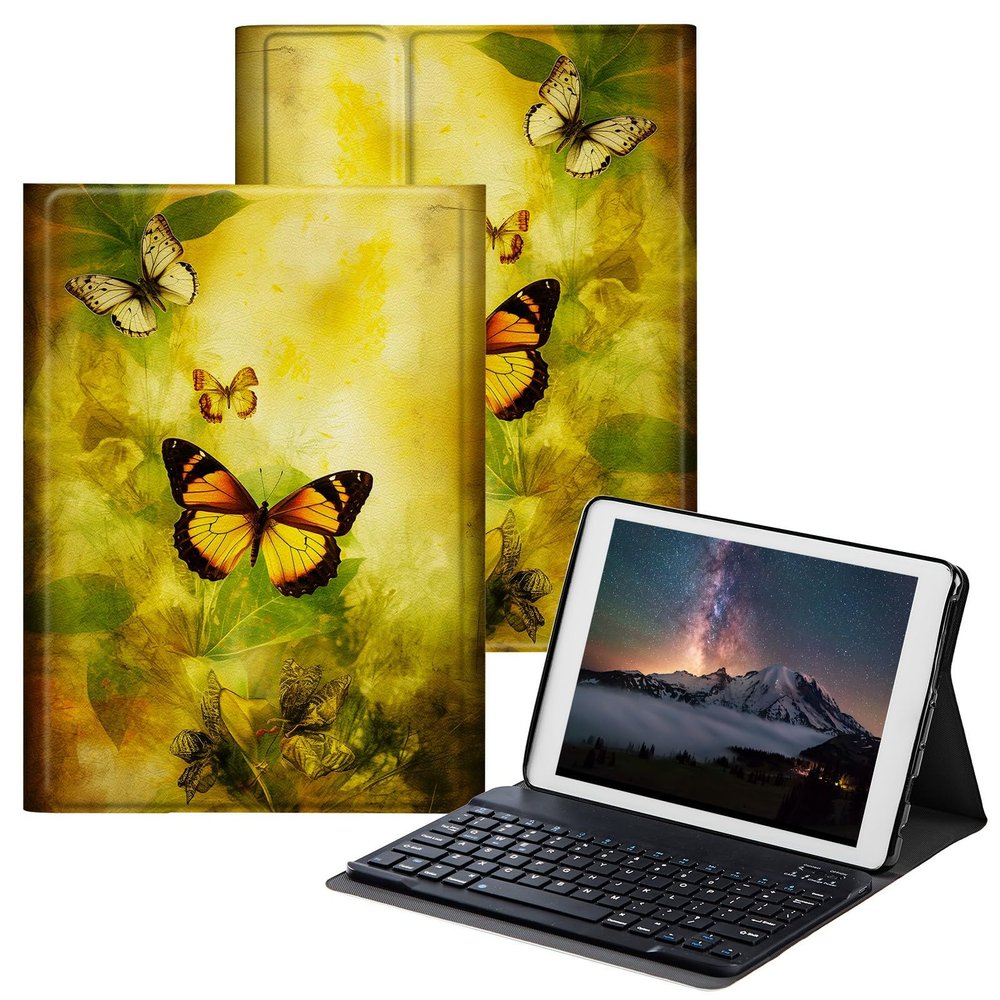 BPQOJB for Samsung Galaxy Tab A SM-T510 Case with Detachable Wireless Keyboard & Adjustable Stand Protect Cover Tablet Case for Samsung Galaxy Tab A 10.1 inch 2019 - Yellow Butterflies