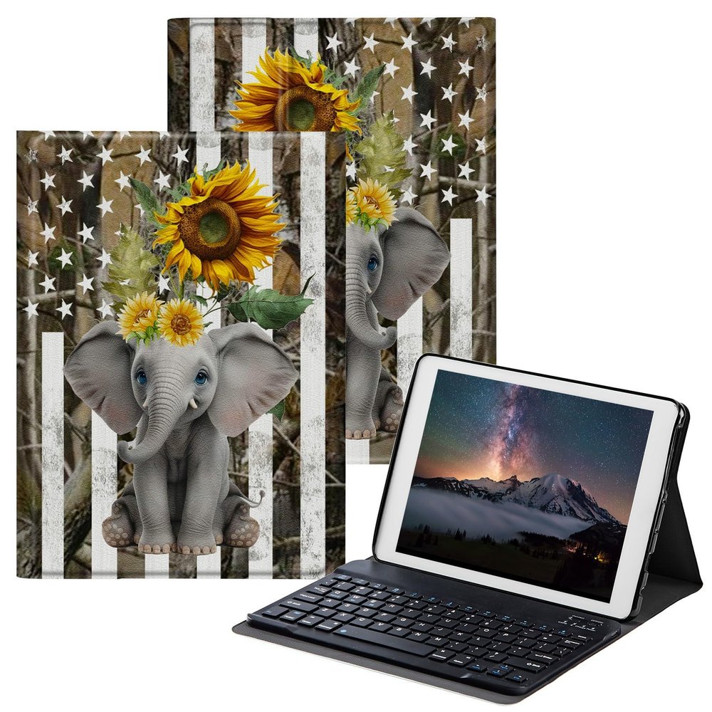 BPQOJB for Samsung Galaxy Tab A7 Lite Case with Detachable Wireless Keyboard & Adjustable Stand Protect Cover Tablet Case for Samsung Galaxy Tab A7 Lite 8.7 inch 2021American Flag Elephant Sunflower