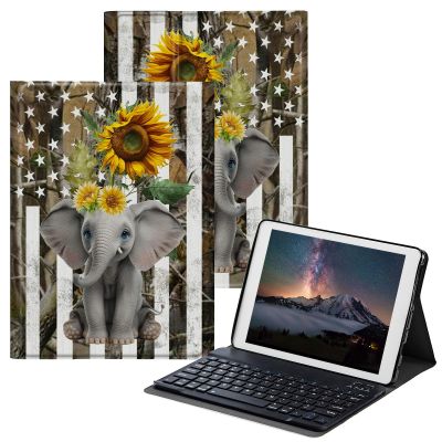 BPQOJB for Samsung Galaxy Tab A SM-T510 Case with Detachable Wireless Keyboard & Adjustable Stand Protect Cover Tablet Case for Samsung Galaxy Tab A 10.1 inch 2019 - American Flag Elephant Sunflower