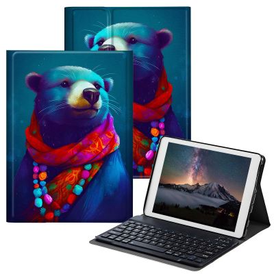 BPQOJB for Samsung Galaxy Tab S6 Lite Case 2022/2020 with Detachable Wireless Keyboard & Adjustable Stand Protect Tablet Case for Samsung Galaxy Tab S6 Lite 10.4 inch - Bear Wearing Scarf