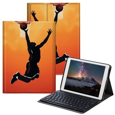 BPQOJB Galaxy Tab S7 FE Case Galaxy S8 Plus Case with Detachable Wireless Keyboard & Adjustable Stand Protect Tablet Cover for Samsung Galaxy Tab S8 Plus/S7 FE/S7 Plus - Basketball