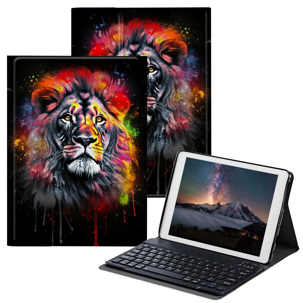 BPQOJB Galaxy Tab S7 FE Case Galaxy S8 Plus Case with Detachable Wireless Keyboard & Adjustable Stand Protect Tablet Cover for Samsung Galaxy Tab S8 Plus/S7 FE/S7 Plus - Colorful Lion