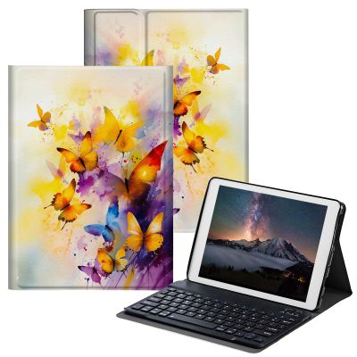 BPQOJB for Samsung Galaxy Tab S6 Lite Case 2022/2020 with Detachable Wireless Keyboard & Adjustable Stand Protect Tablet Case for Samsung Galaxy Tab S6 Lite 10.4 inch - Watercolor Butterflies