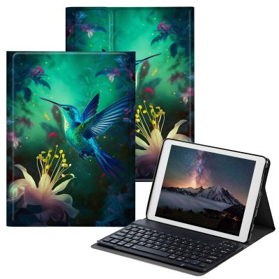 BPQOJB Galaxy Tab S7 FE Case Galaxy S8 Plus Case with Detachable Wireless Keyboard & Adjustable Stand Protect Tablet Cover for Samsung Galaxy Tab S8 Plus/S7 FE/S7 Plus - Leaf Flower Hummingbird