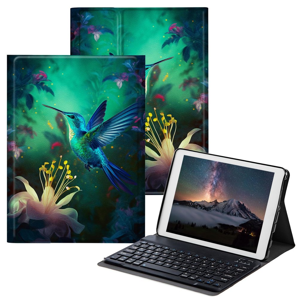BPQOJB Galaxy Tab S7 FE Case Galaxy S8 Plus Case with Detachable Wireless Keyboard & Adjustable Stand Protect Tablet Cover for Samsung Galaxy Tab S8 Plus/S7 FE/S7 Plus - Leaf Flower Hummingbird