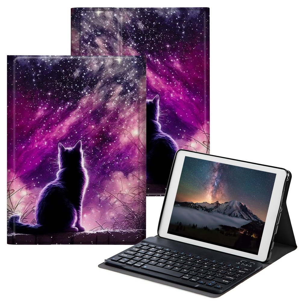 BPQOJB for Samsung Galaxy Tab A SM-T510 Case with Detachable Wireless Keyboard & Adjustable Stand Protect Cover Tablet Case for Samsung Galaxy Tab A 10.1 inch 2019 - Galaxy Cat
