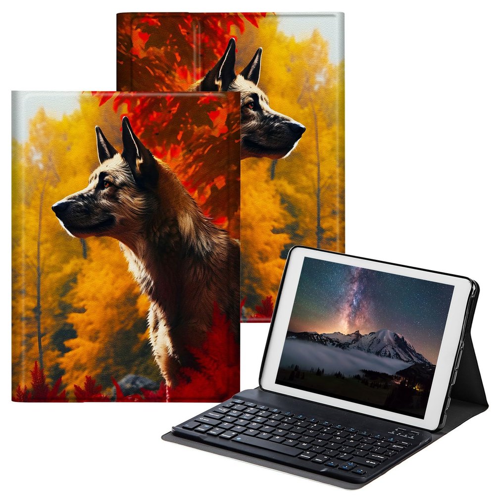 BPQOJB for Samsung Galaxy Tab A7 Lite Case with Detachable Wireless Keyboard & Adjustable Stand Protect Cover Tablet Case for Samsung Galaxy Tab A7 Lite 8.7 inch 2021 - Red Maple Leaf Wolf