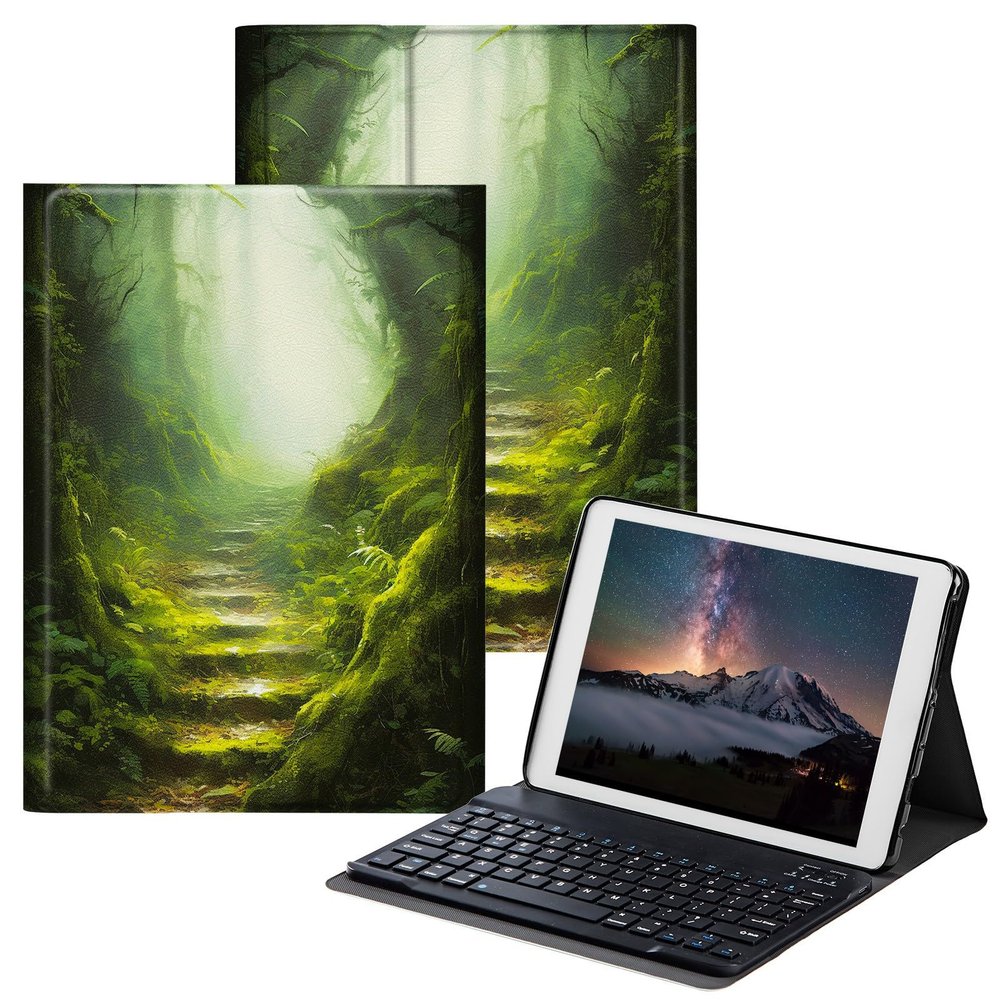 BPQOJB Galaxy Tab A8 10.5 Case with Detachable Wireless Keyboard & Adjustable Stand Protect Tablet Case for Galaxy Tab A8 10.5 inch 2022 - Beautiful Green Forest