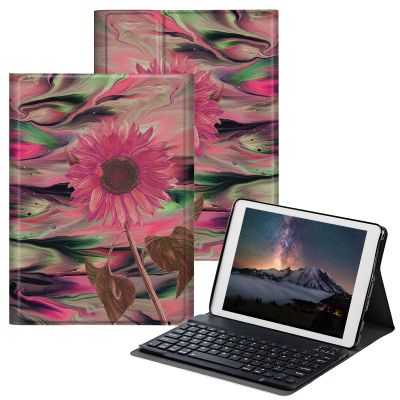 BPQOJB Galaxy Tab S7 FE Case Galaxy S8 Plus Case with Detachable Wireless Keyboard & Adjustable Stand Protect Tablet Cover for Samsung Galaxy Tab S8 Plus/S7 FE/S7 Plus - Red Marble Sunflower