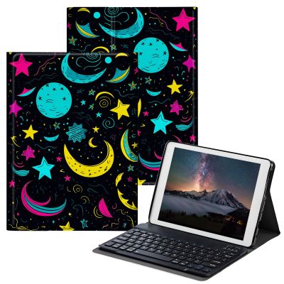 BPQOJB Galaxy Tab S7 FE Case Galaxy S8 Plus Case with Detachable Wireless Keyboard & Adjustable Stand Protect Tablet Cover for Samsung Galaxy Tab S8 Plus/S7 FE/S7 Plus - Planet and Moon