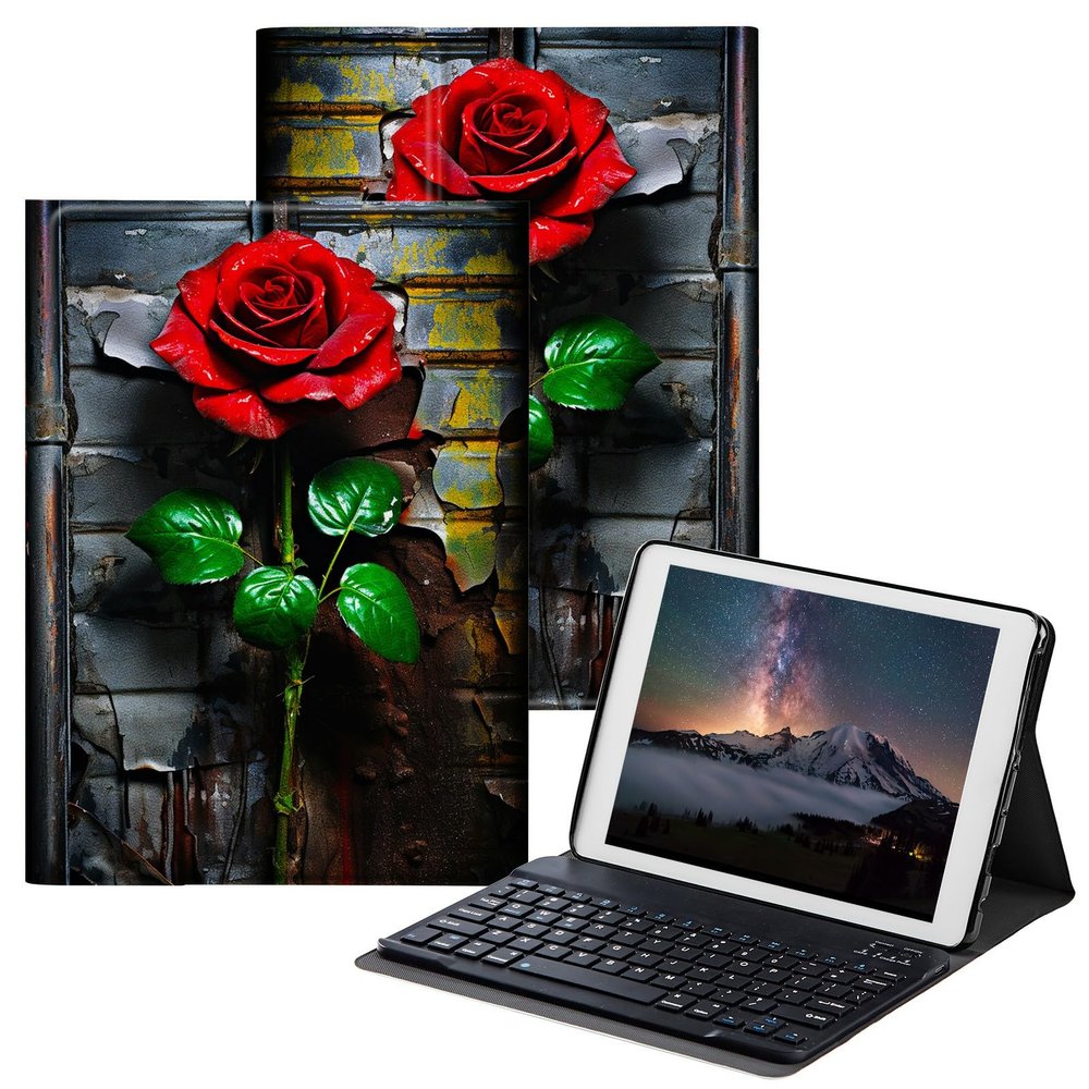 BPQOJB Galaxy Tab A8 10.5 Case with Detachable Wireless Keyboard & Adjustable Stand Protect Tablet Case for Galaxy Tab A8 10.5 inch 2022 - Big Red Rose