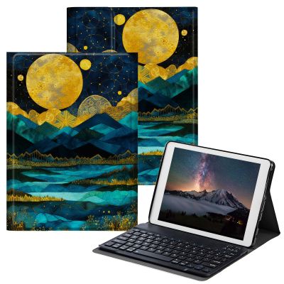 BPQOJB Galaxy Tab S7 FE Case Galaxy S8 Plus Case with Detachable Wireless Keyboard & Adjustable Stand Protect Tablet Cover for Samsung Galaxy Tab S8 Plus/S7 FE/S7 Plus - Moon Mountains