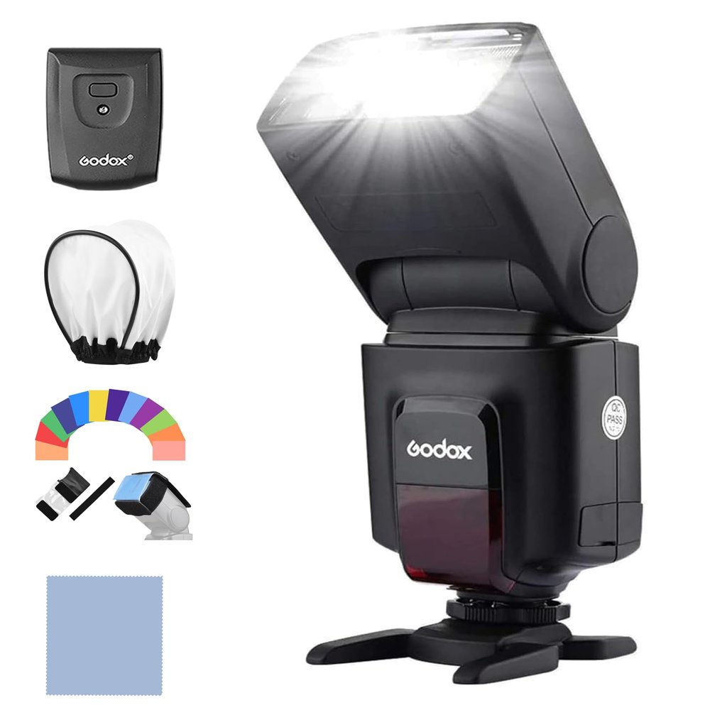 Godox Universal Camera Flash Speedlite with Built-in Receiver with AT-16 2.4G Wireless Trigger Transmitter Guide Number 33 S1 S2 Modes Replacement for Canon Nikon Pentax with 12 * Flash Gels +Diffuser