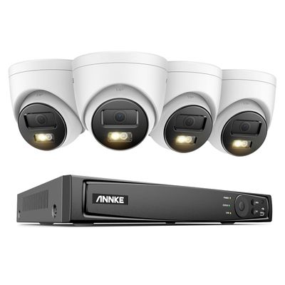 ANNKE H1200 12MP PoE Security Camera System, 4pcs H.265+ Surveillance IP Cameras and 8CH NVR, Person Vehicle Detection, Spotlight Color Night Vision, No HDD