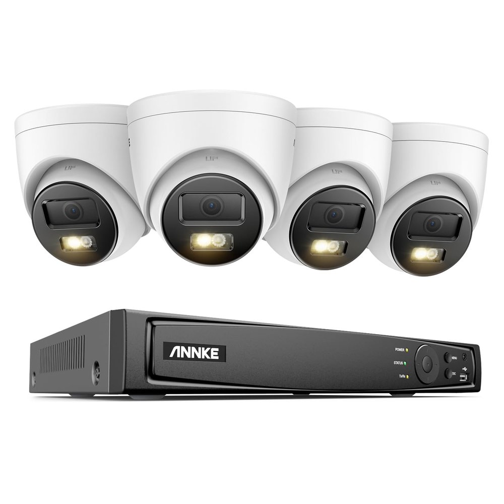 ANNKE H1200 12MP PoE Security Camera System, 4pcs H.265+ Surveillance IP Cameras and 8CH NVR, Person Vehicle Detection, Spotlight Color Night Vision, No HDD
