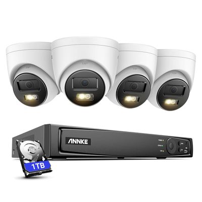 ANNKE H1200 12MP PoE Security Camera System, 4pcs H.265+ Surveillance IP Cameras and 8CH NVR with 1TB HDD, Person Vehicle Detection, Spotlight Color Night Vision